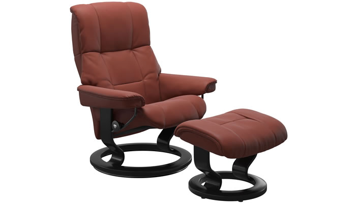 Stressless Mayfair Recliner with Classic Base and Stool in Paloma Dark Henna Leather
